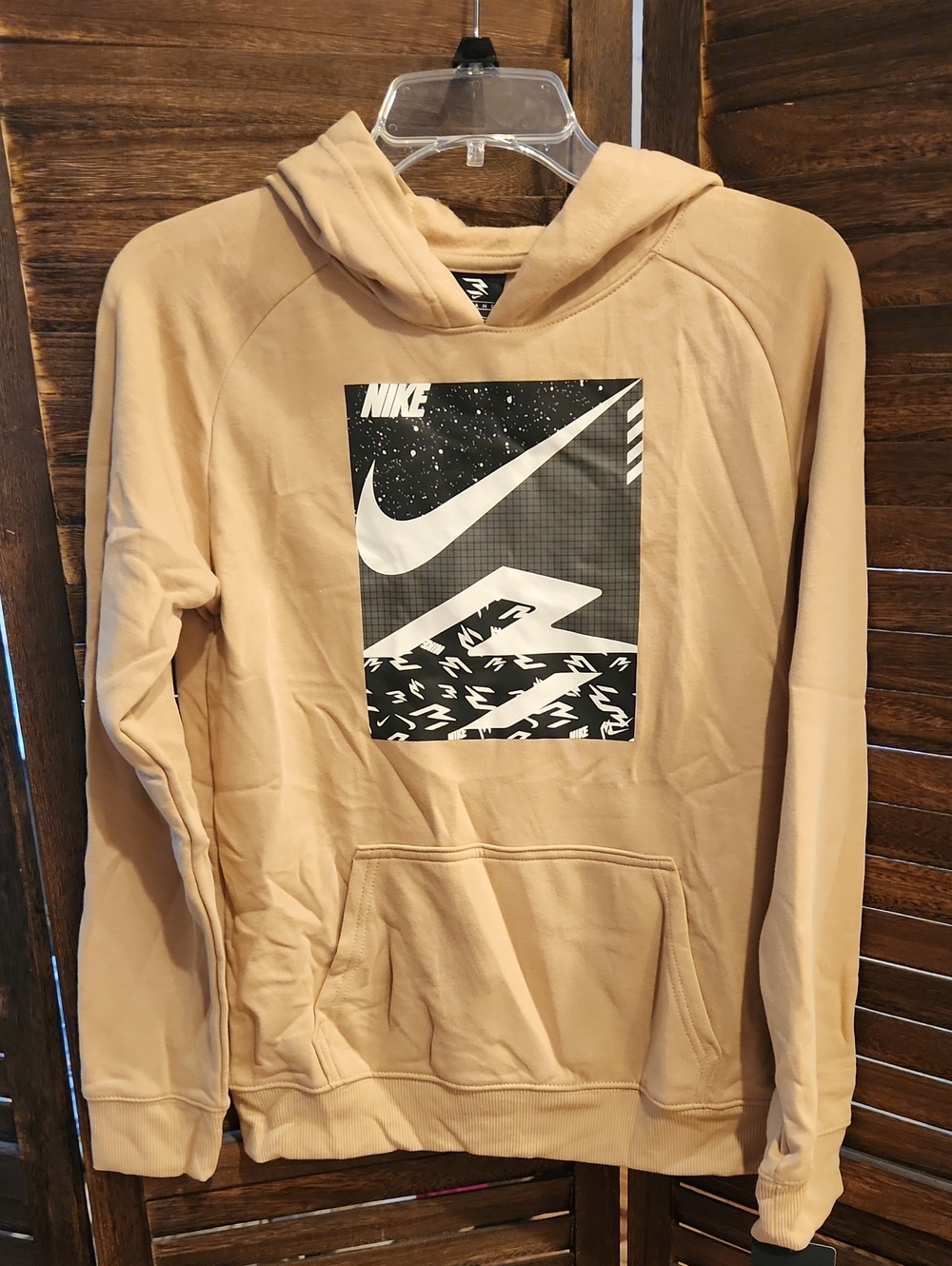 Nike Boys Beige Graphic Pullover Hoodie